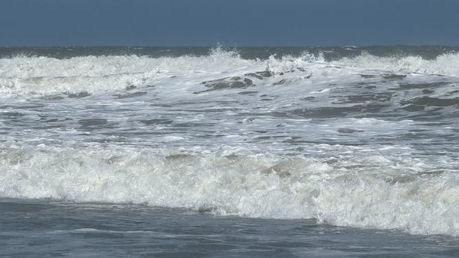 Surf along the beaches near Isle of Palms, South Carolina on Aug. 19, 2025 ahead of Hurricane Erin's major coastal impacts.