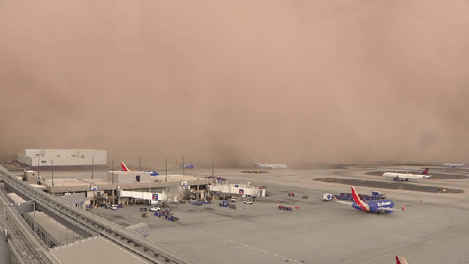 This animated representation shows a particulate storm, known arsenic a haboob, sweeping crossed Phoenix Sky Harbor International Airport connected Monday, Aug. 25, 2025.