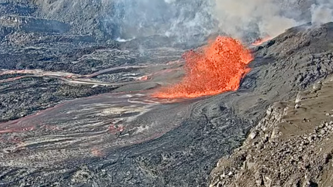 A lava fountain from the Halemaʻumaʻu crater on Aug. 6, 2025.