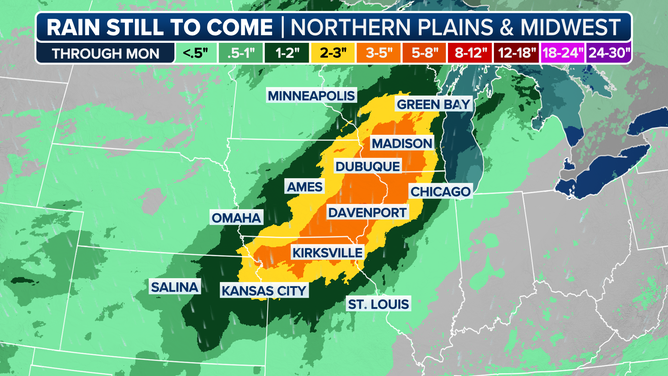 Rainfall forecast across the Midwest