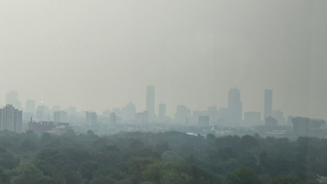 Smoke over Boston on Tuesday, August 5