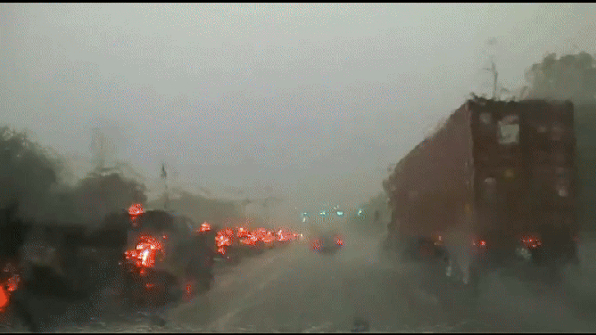 This image comes from video shared by the Mount Pleasant Police Department showing a lightning strike and explosion on Aug. 11, 2025.