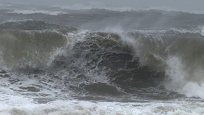 Waves pound Ocean City, Maryland