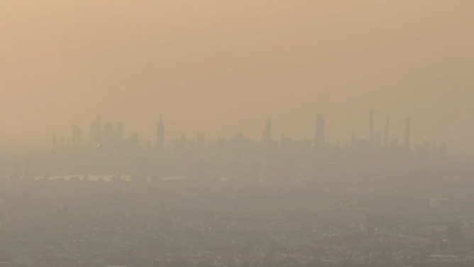 This image shows a hazy sky above New York City as wildfire smoke from Canada billows into the U.S. on Aug. 4, 2025.