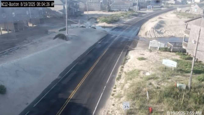 Minor flooding on  Highway 12 connected  Ocracoke Island aft  precocious   tide connected  Tuesday, Aug. 19, 2025.