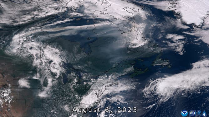 Smoke from Canadian wildfires on satellite imagery.