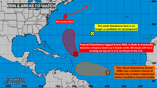 This graphic shows tropical activity in the Atlantic Basin.