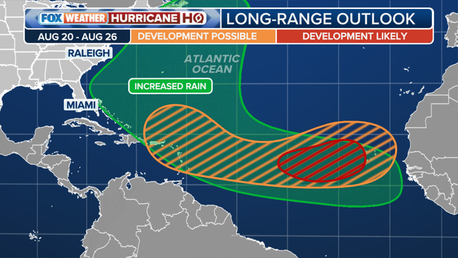 The tropical long-range outlook for development through Aug. 26. 