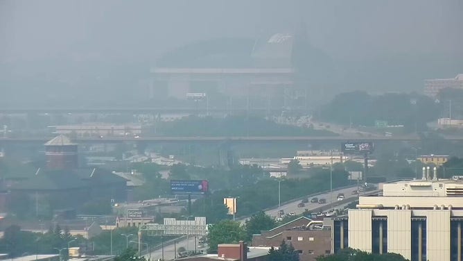 This image from FOX 6 Milwaukee shows hazy skies due to Canadian wildfire smoke on Friday, Aug, 1, 2025.