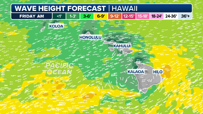 Wave height forecast for Hawaii between Friday and Sunday.