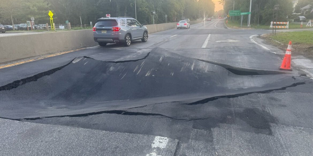 Images show road collapse in New York after heavy rain
