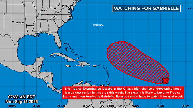 This graphic provides and overview of the tropical Atlantic Basin on Sept. 15, 2025.