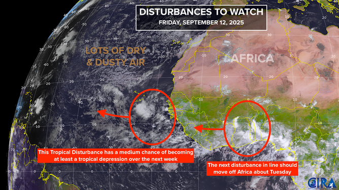 An overview of tropical waves being monitored as of Sept. 12, 2025.