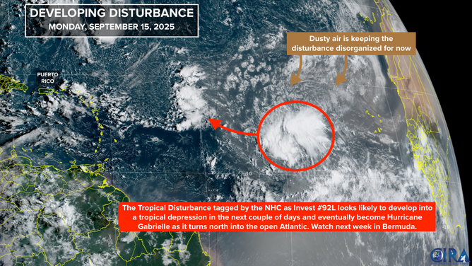 This graphic provides information on Invest 92L.