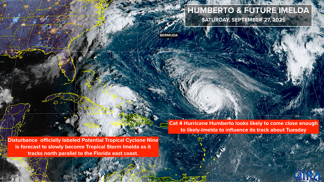 Potential Tropical Cyclone Nine and Hurricane Humberto remain active in Atlantic.