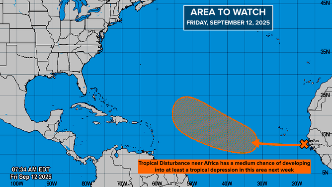 The outlook for an are of interest in the Atlantic as of Sept. 12, 2025.