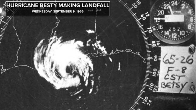 This is a satellite image of Hurricane Betsy making landfall in 1965.