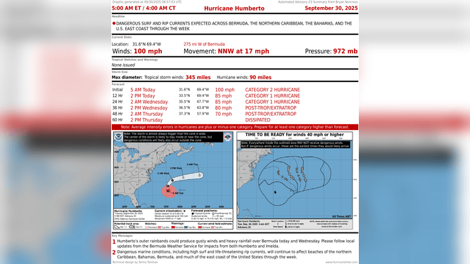 This image shows the latest information on Hurricane Humberto.