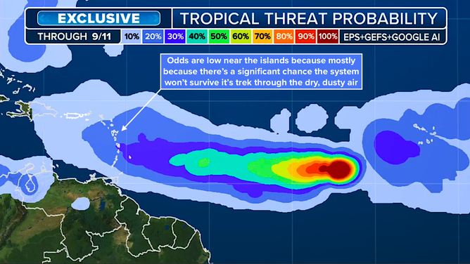 This graphic shows FOX Weather's exclusive Tropical Threat Probability.