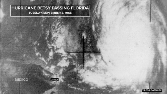 This satellite image shows Hurricane Betsy passing Florida in 1965.