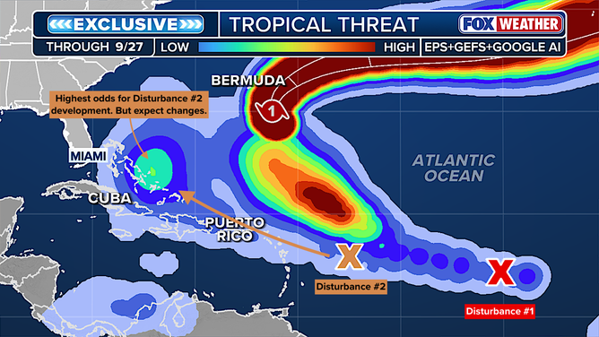 This graphic shows the tropical threats in the Atlantic.