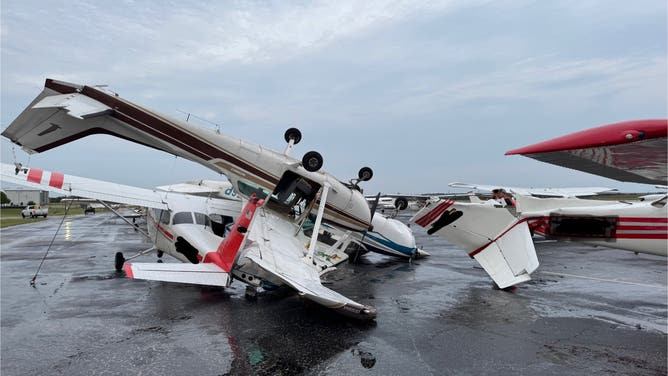 Planes flipped as 75 mph winds rip through Texas during rounds of severe thunderstorms