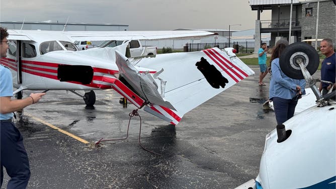 A plane's chemoreceptor  and wings were damaged during Friday night's storms.