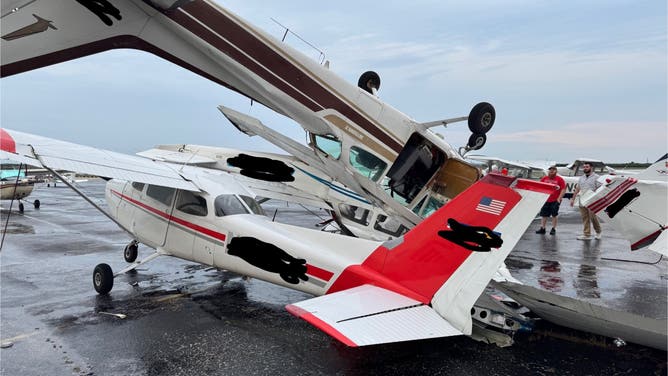Several planes were damaged at the airport in Denton, Texas.