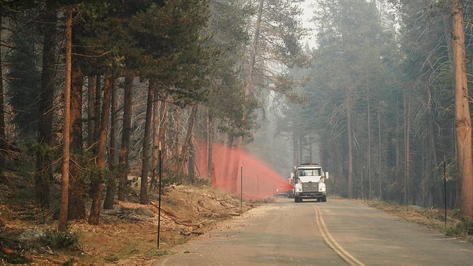 A photo showing ground-based retardant application on the northside of McKinley Grove Road from the Garnet Fire on Sept. 6, 2025.