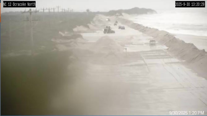 Highway 12 floods in Buxton, N.C. on Sept. 30, 2025