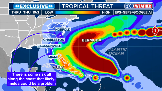 This graphic shows the tropical threats in the Atlantic Basin.