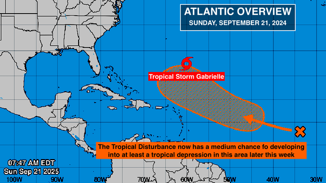 This graphic provides an overview of the tropical Atlantic Basin on Sept. 21, 2025.