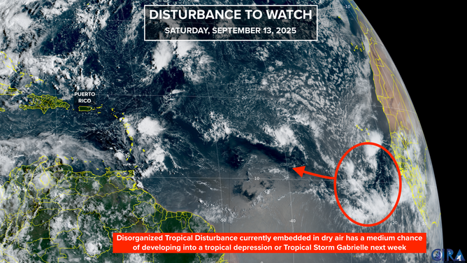 Satellite image of tropical disturbance in Atlantic.