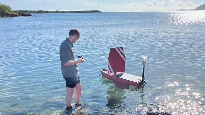A Oshen C-Star performs its final tests near shore before being deployed.