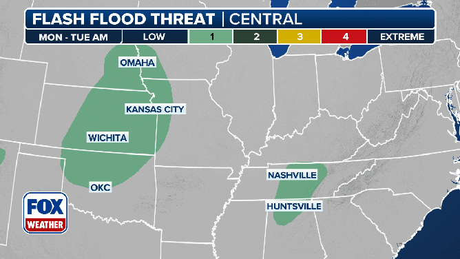 This animated image shows the flash flood threat on Monday, Sept. 1, 2025.