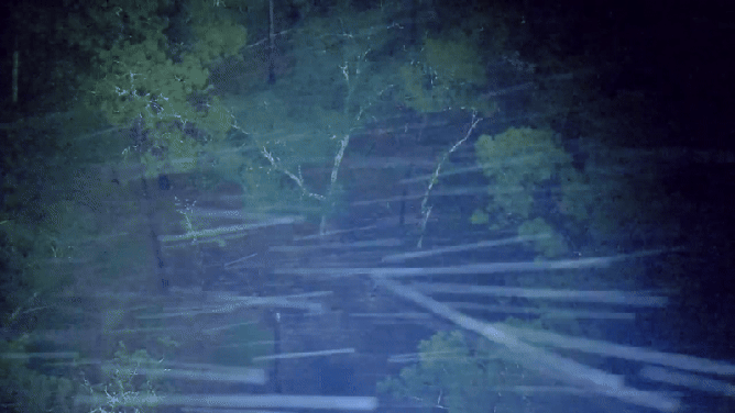 Point of view from an agency drone used to find the lost man. It shows how rain and wind impeded the search.