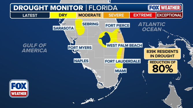 This graphic shows the current drought conditions for Florida according to the U.S. Drought Monitor.