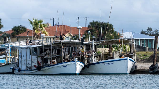 Commercial oyster fishimg boats docked near Rockport, Texas.