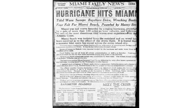 Miami News front page from September 18, 1926