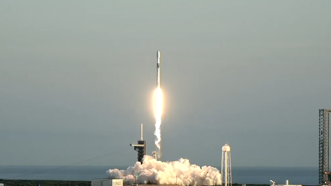 A SpaceX Falcon 9 launches three space weather satellites for NOAA and NASA on Sept. 24, 2025 from Kennedy Space Center, Florida. 