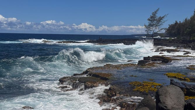 This image shows waves crashing onshore at Hawaiian Paradise Park on Sunday, Sept. 7, 2025.