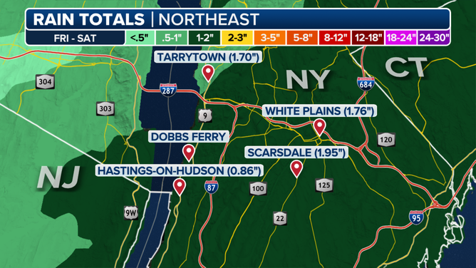 Rain totals near Dobbs Ferry, New York.