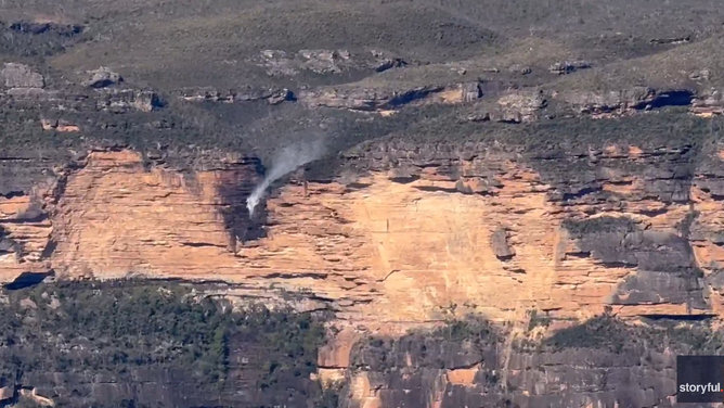 Reverse waterfall seen on Aug, 2, 2025 in Katoomba, New South Wales, Australia.