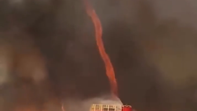 Firenado burns through sugarcane field in brazil. 