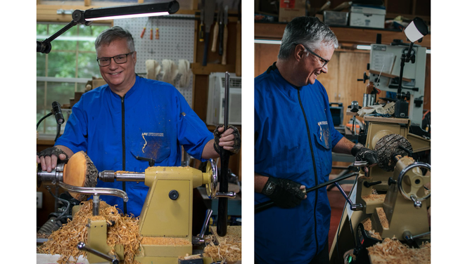 Harris at the lathe.
