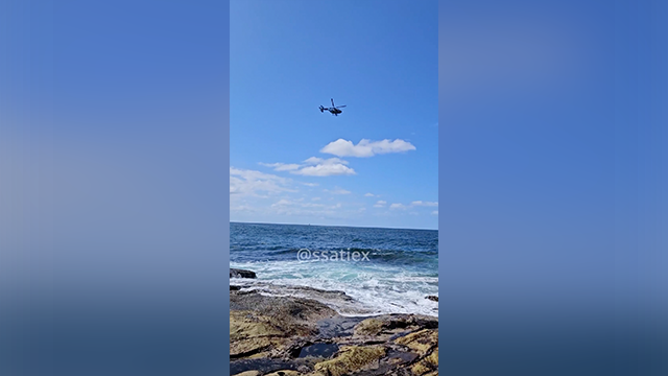 This image shows the emergency response after a fatal shark attack at a beach in Sydney, Australia, on Saturday, Sept. 6, 2025.
