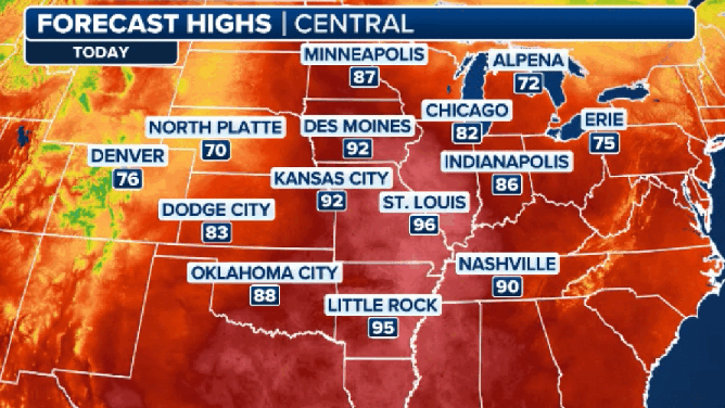 Forecast temperatures through Tuesday.