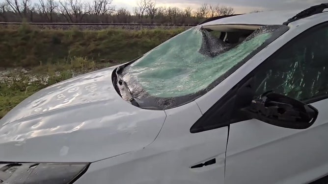 Car damaged by hail in Nebraska