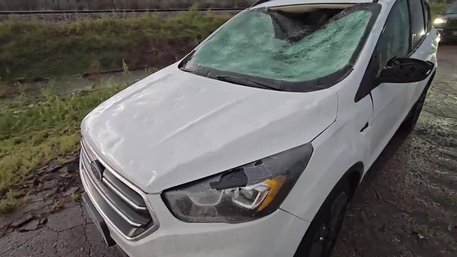 Car damaged by hail in Nebraska
