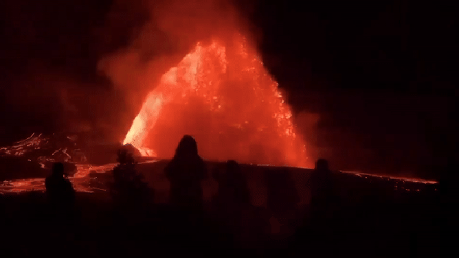 Looped video of the lava fountain erupting early Friday morning.